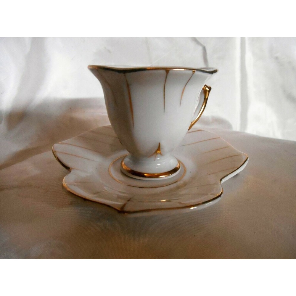 Tea Cup And Saucer White/Gold Made In Japan Maple Leaf Saucer Demitasse Tea Cup